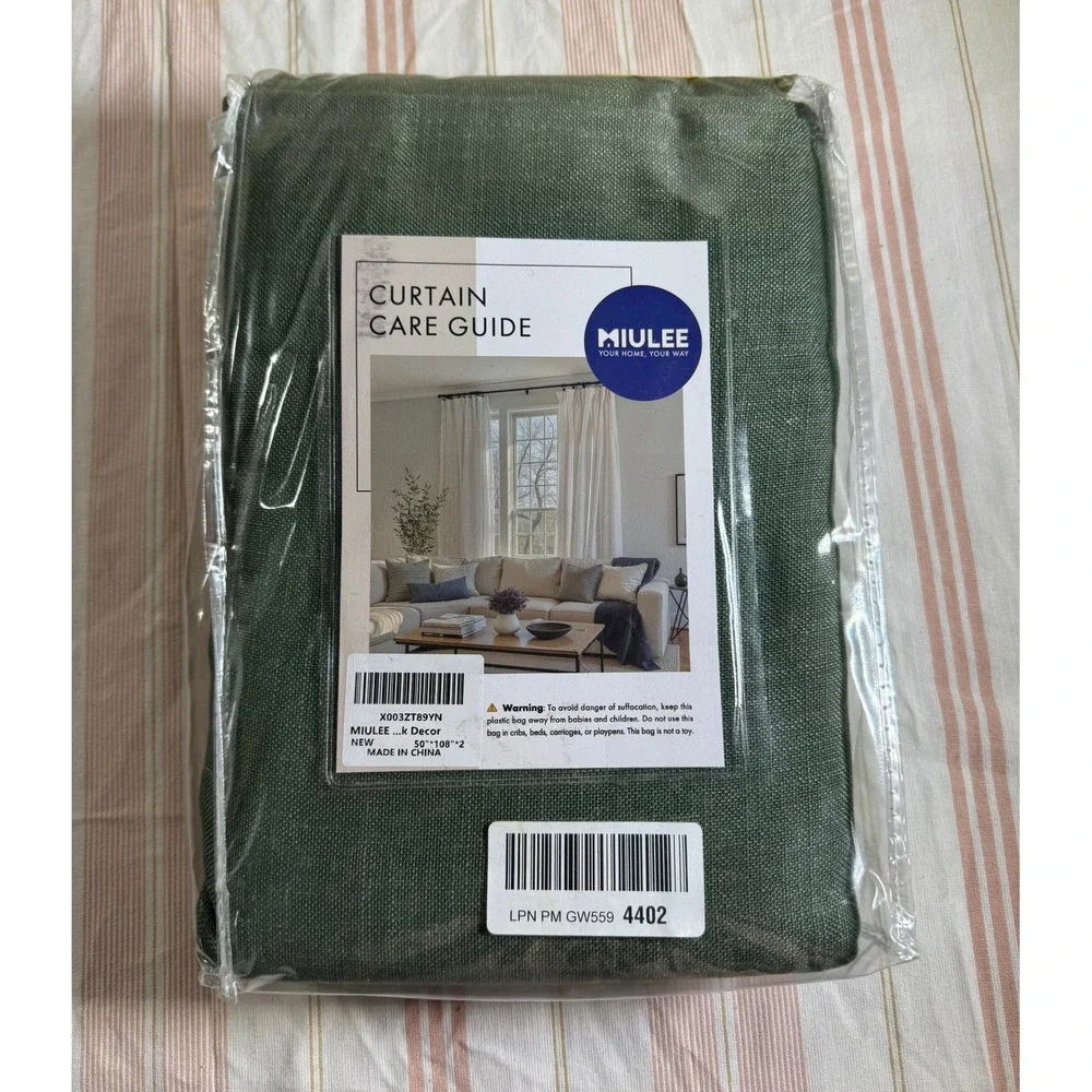 MIULEE Sage Green Linen Textured Curtain Panels 50x108 Set of 2 NEW